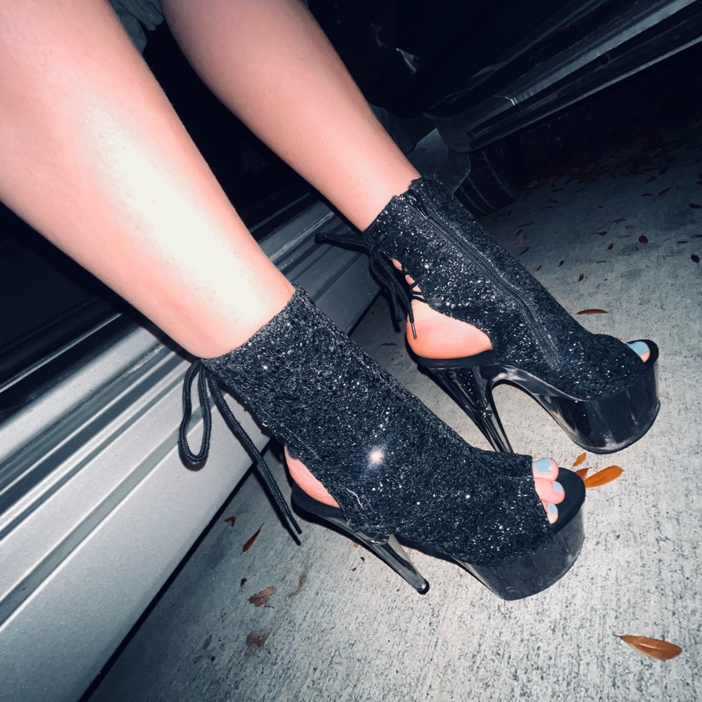 Black Glitter “Adore” Pleaser Heels